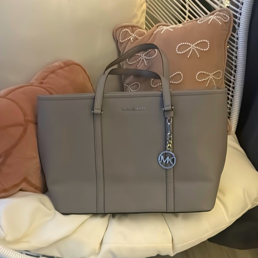 Michael Kors Gray Structured Tote with Silver Accents
